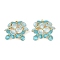 304 Stainless Steel Enamel Pendants, Ion Plating(IP), Flower Charms, Real 18K Gold Plated, Aqua, 22.5x25.5x12.5mm, Hole: 1.4mm