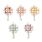 Glass Seed Beaded Flower Pendants, with Glass Pearl Beads & 304 Stainless Steel Jump Rings, Real 18K Gold Plated, Mixed Color, 32x20x6.5mm, Hole: 3mm