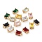 Brass Pave Faceted Glass Connector Charms, Rectangle Links, Cadmium Free & Nickel Free & Lead Free, Light Gold, Mixed Color, 13x7x5mm, Hole: 1.4mm