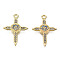 Rack Plating Alloy Pendants, with Crystal & Sapphire Rhinestone, Cadmium Free & Nickel Free & Lead Free, Cross with Smiling Face, Light Gold, 26x18.5x2mm, Hole: 1.8mm