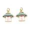 Brass Enamel Pendants, with Jump Ring, Long-Lasting Plated, Real 18K Gold Plated, UFO, Colorful, 14x14x1.5mm, Jump Ring: 5x0.8mm, 3.4mm Inner Diameter