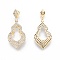 Brass Micro Pave Clear Cubic Zirconia Pendants, Nickel Free, Gourd Shaped, Real 18K Gold Plated, 34mm, Pendant: 26x14x2mm, Hole: 1.5x3mm