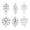 8PCS 2Style Brass Inlaid Clear Cubic Zirconia Pendants, Leaf, Platinum, 16~19x9~12x3.5~4mm, Hole: 1.2mm