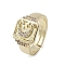 Brass Adjustable Rings, Cadmium Free & Nickel Free & Lead Free, with Cubic Zirconia, Square with Moon, Real 18K Gold Plated, US Size 6 1/4(16.7mm)
