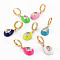 Brass Micro Pave Clear Cubic Zirconia Huggie Hoop Earrings, with Enamel, Nickel Free, Teardrop, Golden, Mixed Color, 33mm, Pin: 1mm