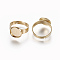 Adjustable 304 Stainless Steel Finger Rings Components, Pad Ring Base Findings, Flat Round, Golden, Tray: 10mm, Size 7, 17.5mm