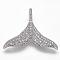 Brass Micro Pave Cubic Zirconia Pendants, Whale Tail Shaped, Platinum, 24x32x5mm, Hole: 2x5mm