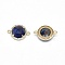Natural Sodalite Links connectors, with Brass Findings and Cubic Zirconia, Faceted, Half Round, Golden, 18~18.5x13~13.5x4~4.5mm, Hole: 1.5mm