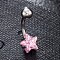 Piercing Jewelry, Brass Cubic Zirciona Navel Ring, Belly Rings, with 304 Stainless Steel Bar, Lead Free & Cadmium Free, Star, Pink, 20mm, Star: 8mm, Bar: 15 Gauge(1.5mm), Bar Length: 3/8