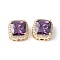 Brass Micro Pave Cubic Zirconia Beads, Cadmium Free & Nickel Free & Lead Free, Square, Real 18K Gold Plated, Blue Violet, 11x11x7mm, Hole: 2mm