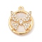 Brass Micro Pave Clear Cubic Zirconia Pendants, Nickel Free, with Shell, Flat Round with Butterfly Charms, Real 18K Gold Plated, 16.5x14x4.5mm, Hole: 1.4mm
