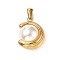 304 Stainless Steel Pendants, with Plastic Imitation Pearl Beads, Moon, 23.5x17x14.5mm, Hole: 7.5x3mm