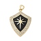 Brass Micro Pave Cubic Zirconia Pendants, Enamel Style, Shield, Rack Plating, Cadmium Free & Lead Free, Long-Lasting Plated, Real 18K Gold Plated, 32x23.5x3mm, Hole: 4x3.5mm