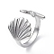 304 Stainless Steel Shell with Starfish Open Cuff Ring for Women, Stainless Steel Color, Inner Diameter: 18mm