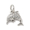 Brass Micro Pave Clear Cubic Zirconia Pendants, with Jump Ring, Sea Animals Charms, Dolphin, 11x10x2.5mm, Hole: 3mm