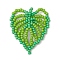 Handmade Glass Seed Beaded Pendants, Leaf Charms, Green, 33x27x2.5mm, Hole: 1.2mm
