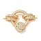 Brass Micro Pave Clear Cubic Zirconia Fold Over Clasps, Cadmium Free & Nickel Free & Lead Free, Ring & Rose, Real 18K Gold Plated, 33mm