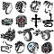 15Pcs 15 Style Evil Eye & Dragon & Cross & Leather & Skull & Snake & Claw Alloy Open Cuff Rings, Gothic Chunky Rrings with Rhinestone for Men Women, Antique Silver, US Size 8(18.1mm), 1Pc/style