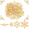 5 Style Iron Filigree Joiners Links, Hollow, Snowflake/Flower/Triangle, Golden, 22~55x30~65x0.5~1mm, 96pcs/box