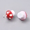 Autumn Theme Plastic Pendants, with Platinum Plated Iron Loop, Mushroom, Red, 17.5x11.5x12mm, Hole: 1.5mm