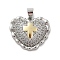 Brass Micro Pave Cubic Zirconia Pendants, Heart with Pattern, Rack Plating, Long-Lasting Plated, Cadmium Free & Lead Free, Real 18K Gold Plated & Platinum, Cross, 18~19x22x7~8mm, Hole: 4x3mm