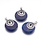 Natural Dyed Lapis Lazuli Pendants, with Platinum Tone Brass Findings, Flat Round, 32x28x6mm, Hole: 4x5mm