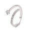 Clear Cubic Zirconia Star Open Cuff Ring, Brass Jewelry for Women, Platinum, US Size 6 1/2(16.9mm)