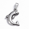 Tarnish Resistant 201 Stainless Steel Pendants, Dolphin, Stainless Steel Color, 21.5x15.5x3.5mm, Hole: 2.5x6.5mm
