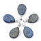 Electroplate Natural Druzy Geode Agate Pendants, with Brass Findings, teardrop, Platinum, Steel Blue, 21~22x13.5x6.5~7mm, Hole: 4.5x4mm