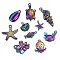 Rainbow Color Alloy Pendants, Cadmium Free & Nickel Free & Lead Free, Marine Organism, 23x12.5x2mm, Hole: 2.5mm, 10pcs/set