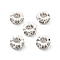 Brass Micro Pave Clear Cubic Zirconia Beads, Long-Lasting Plated, Rack Plating, Flat Round with Heart, Silver, 7.5x4mm, Hole: 4mm