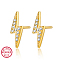 925 Sterling Silver Rhinestone Stud Earrings, Real 18K Gold Plated, with with S925 Stamp, Lightning Bolt, 11x3mm