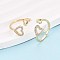 Brass Micro Pave Cubic Zirconia Cuff Rings for Women, Heart, Real 18K Gold Plated, Inner Diameter: 18mm