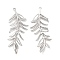 Brass Pendants, Cadmium Free & Nickel Free & Lead Free, Leafy Branch Charms, Real Platinum Plated, 39x15x2mm, Hole: 1mm