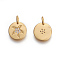 Brass Micro Pave Cubic Zirconia Charms, Lead Free & Cadmium Free, Flat Round with Starfish/Sea Stars, Clear, Matte Gold Color, 10x10x1.5mm, Hole: 3mm