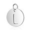 Non-Tarnish 304 Stainless Steel Charms, Flat Round with Letter, Stainless Steel Color, Letter.L, 12x1mm, Hole: 2.5mm