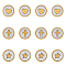 12Pcs 3 Style 304 Stainless Steel Beads, with Shell, Flat Round with Heart/Star/Cross, Golden, 10x3mm, Hole: 1.6mm, 4pcs/style