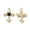 Glass Heart Cross Pendants, with Light Gold Alloy Finding, Long-Lasting Plated, Cadmium Free & Lead Free, Black, 23.5x19x3.5mm, Hole: 1.6mm