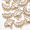 Brass Cubic Zirconia Links, Cadmium Free & Nickel Free & Lead Free, Fan, Clear, Real 18K Gold Plated, 14x14.5x2.5mm, Hole: 1mm