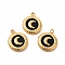 PVD Vacuum Plating 304 Stainless Steel Pendants, with Acrylic, Flat Round with Moon, Golden, 16x13x3mm, Hole: 1.6mm