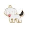 Alloy Enamel Pendants, Light Gold, Dog Charms, White, 19x21x2mm, Hole: 1.5mm