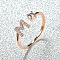 Brass Micro Pave Cubic Zirconia Cuff Rings for Women, Open Rings, Rose Gold, Letter M, Inner Diameter: 16~19mm