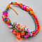 Bohemian Resin & Glass Flower Braided Cotton Cord Choker Necklaces for Women, with Alloy End Chains, Golden, Colorful, 17.24 inch(43.8cm)