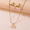 Cherry 304 Stainless Steel Glass Pendant Necklaces & Stud Dangle Earrings Sets, Golden, Pink, 395mm