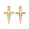 304 Stainless Steel Pendants, Ion Plating(IP), Sword Charms, Real 18K Gold Plated, 24x13x2.5mm, Hole: 1.5mm