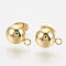Ion Plating(IP) 201 Stainless Steel Stud Earring Findings, with Loop and 304 Stainless Steel Pins, Dome/Half Round, Real 18K Gold Plated, 11x8mm, Hole: 1.8mm, Pin: 0.8mm