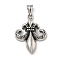 316 Surgical Stainless Steel Micro Pave Cubic Zirconia Pendants, Fleur De Lis, Antique Silver, 39x29.5x6.5mm, Hole: 4.5x8.5mm