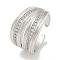 Rack Plating Brass Micro Pave Cubic Zirconia Open Cuff Rings for Women, Long-Lasting Plated, Cadmium Free & Lead Free, Platinum, 15mm