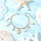 Stainless Steel & Alloy Enamel Charm Bracelets, 304 Stainless Steel Cable Chains Bracelets for Women, Whale Tail & Starfish & Shell Shape, with Natural Cowrie Shell Beads, White, 7-3/8 inch(18.8cm)
