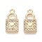Rack Plating Alloy Rhinestone Pendants, Lock with Heart, Crystal, 17x9x2.5mm, Hole: 1.6mm